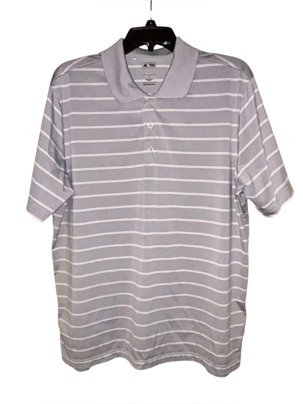 Adidas Puremotion Men’s‎ Gray Striped Golf Polo Shirt Large Performance Athletic